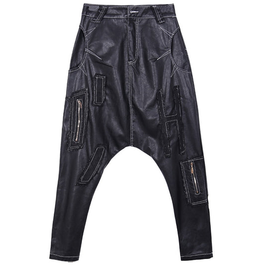 PFHQ Pu Leather Pants Hanging Crotch European Station Autumn Winter 2023 Hip Hop High Street Tide Dark Trouserss 12A6187
